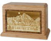 Mountain Scene with 3D Inlay Oak Wood Hampton Cremation Urn