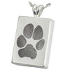 Pawprint Rectangle Sterling Silver Memorial Pet Cremation Jewelry Pendant Necklace