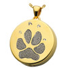 Pawprint Round Solid 14k Gold Memorial Pet Cremation Jewelry Pendant Necklace