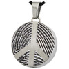 Peace Sign Fingerprint Round Stainless Steel Memorial Cremation Pendant Necklace