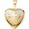 Tri-Color Heart with Cross Gold Vermeil Memorial Locket Jewelry Necklace