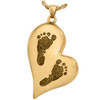 Two Footprints Teardrop Heart Solid 14k Gold Memorial Cremation Pendant Necklace