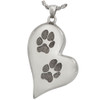 Two Pawprints Teardrop Heart Sterling Silver Memorial Pet Cremation Jewelry Pendant Necklace