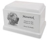 White Marble Olympus Pet Urn with Engraved Photo
