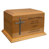 Cross Applique Diplomat Solid Cherry Wood Cremation Urn
