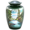 Deer & Mountain Lake Hand-Painted Cremation Urn