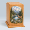 Deer & Mountain Tower Wood Cremation Urn