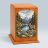 Deer & Mountain Tower Wood Cremation Urn