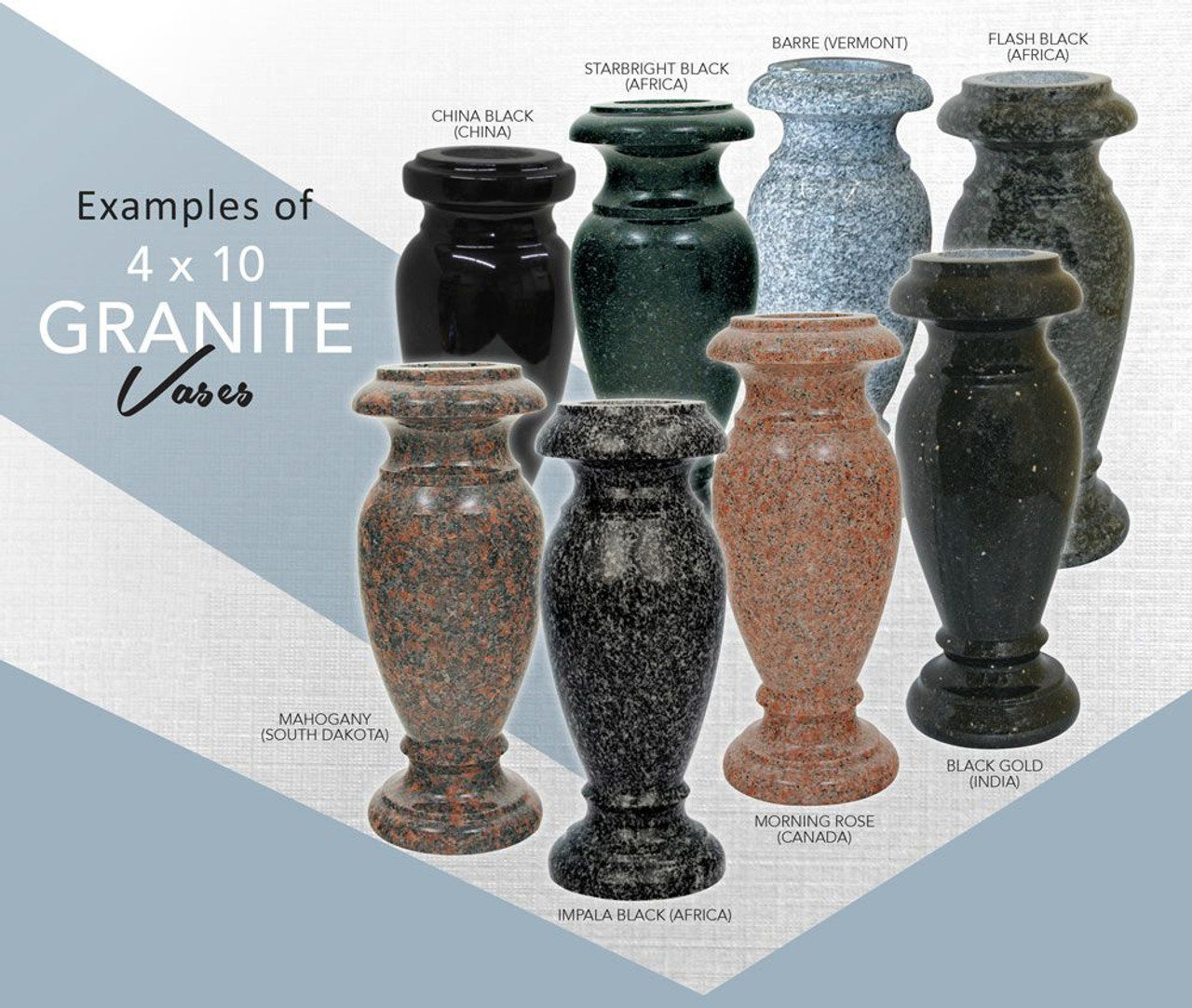4 x 10 Granite Cemetery Flower Vase 28 Colors