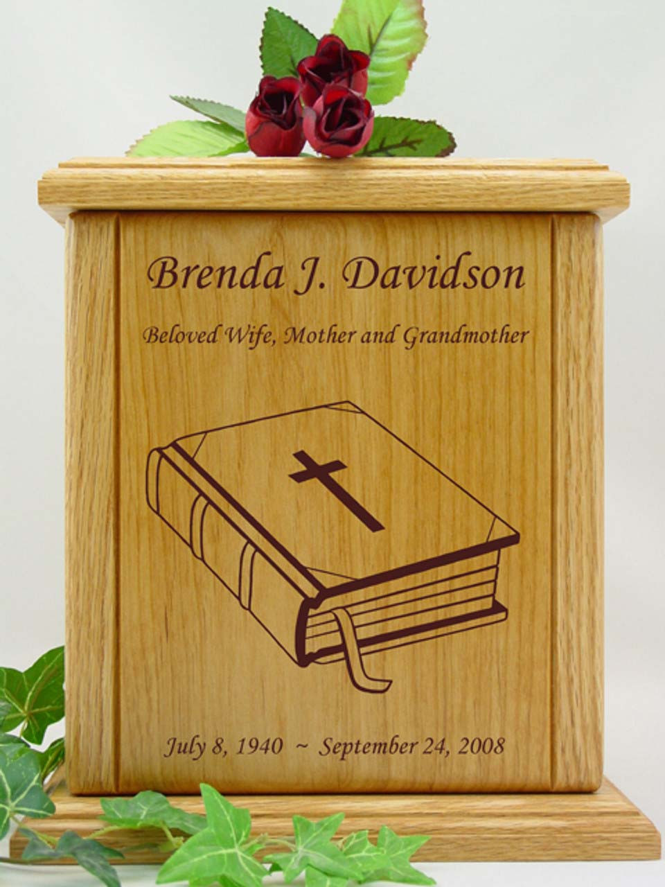 Bible Engraved Wood Cremation Urn