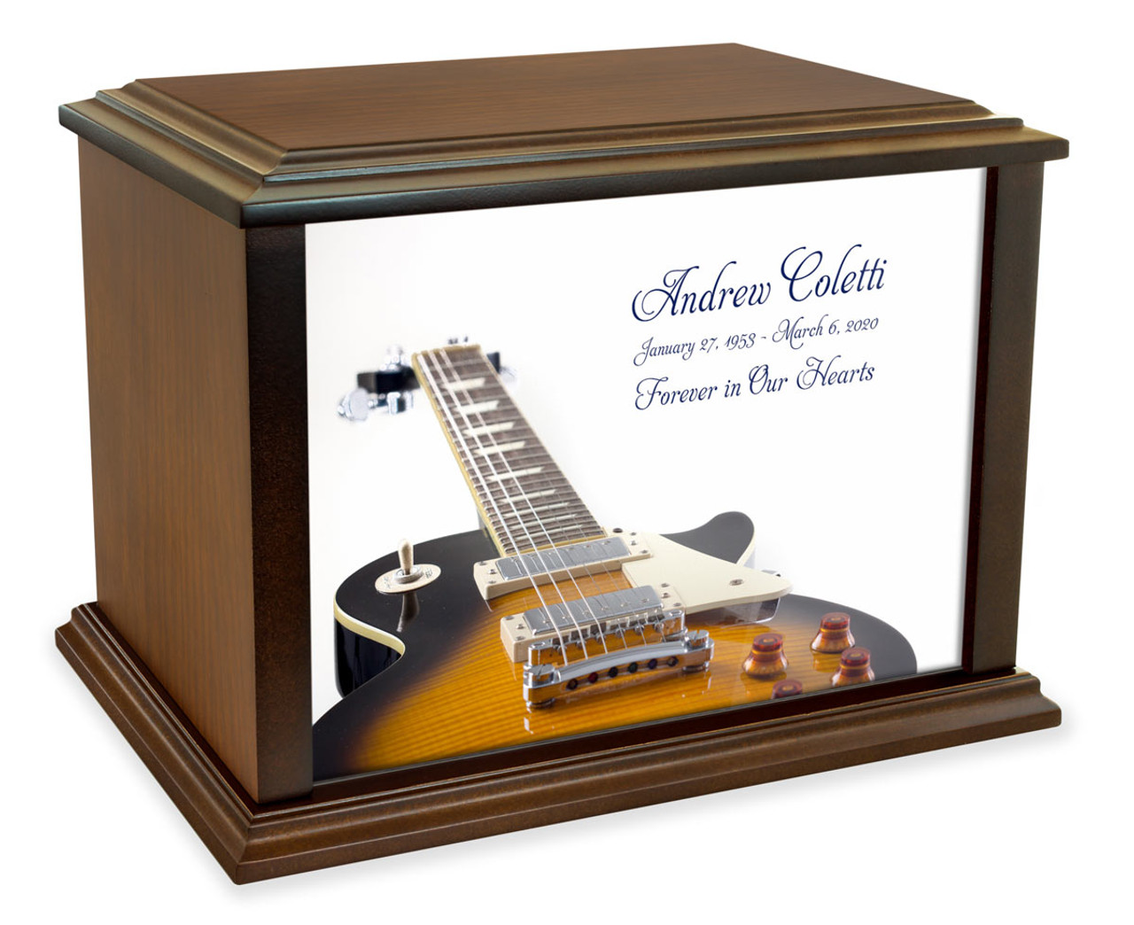 LP Electric Guitar Eternal Reflections Wood Cremation Urn - Urns for Ashes Adults by Mainely Urns