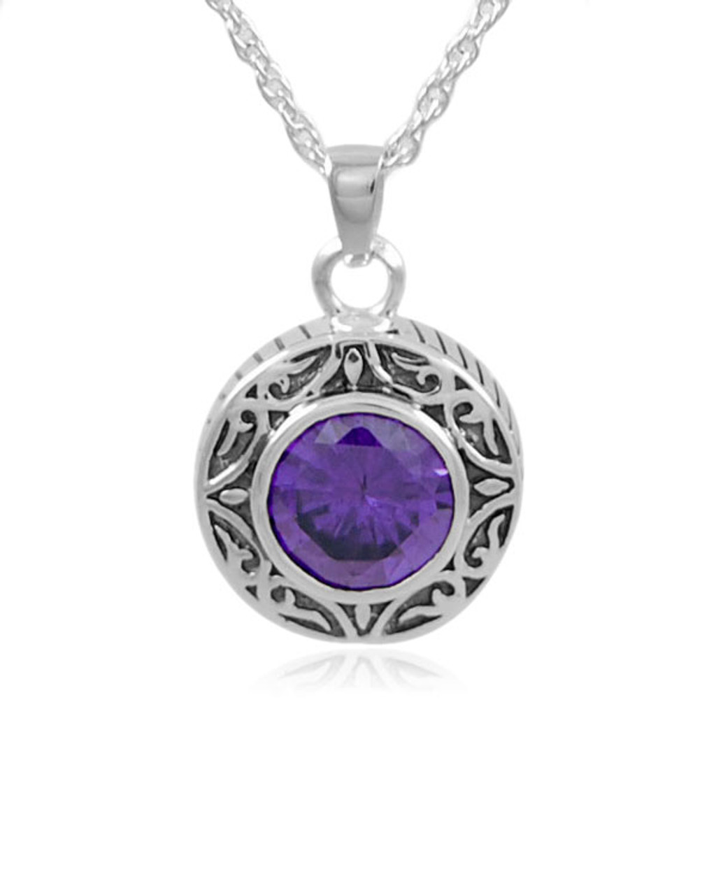 Amethyst Round Sterling Silver Cremation Jewelry Pendant Necklace