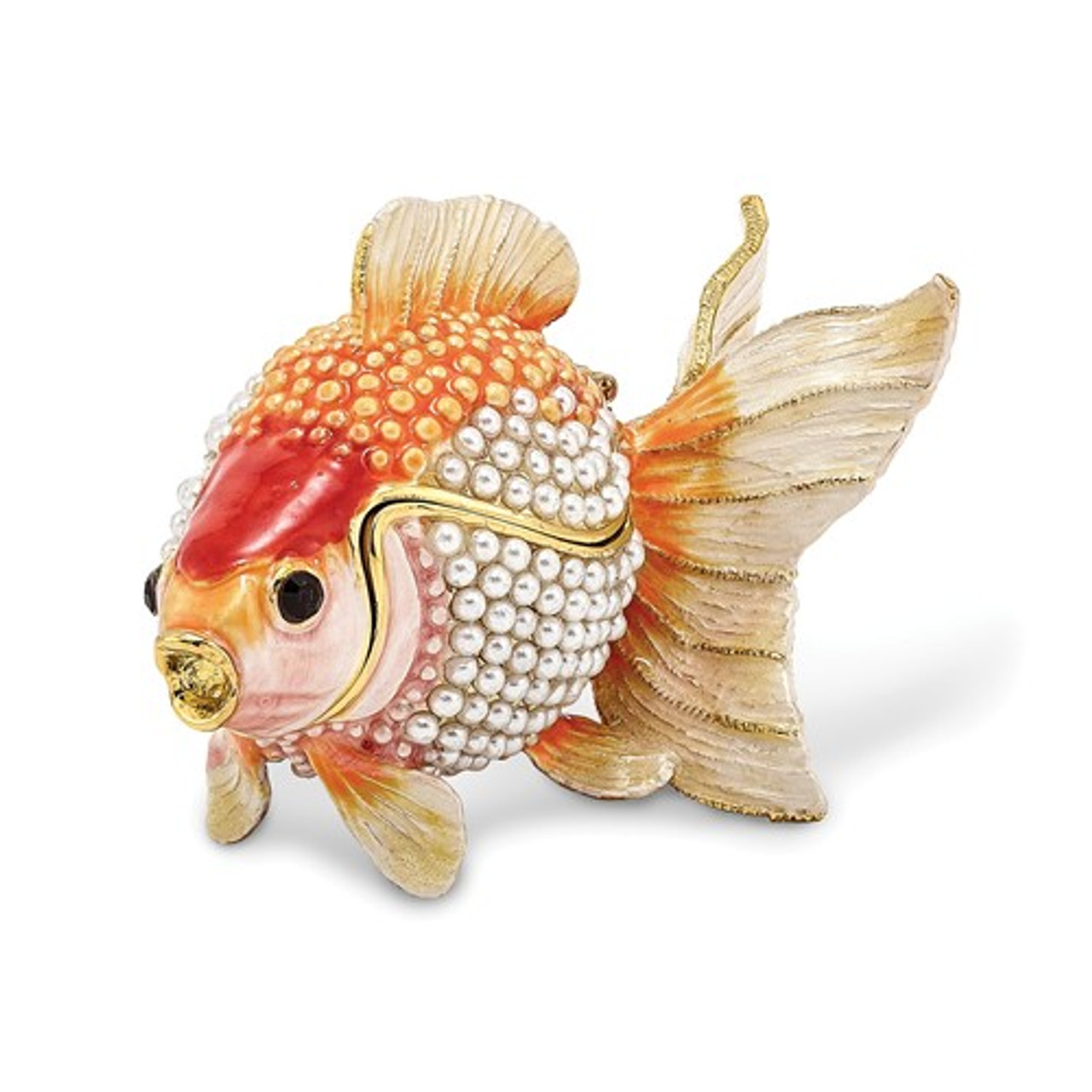 Bejeweled And Simulated Pearls Goldfish Keepsake Box