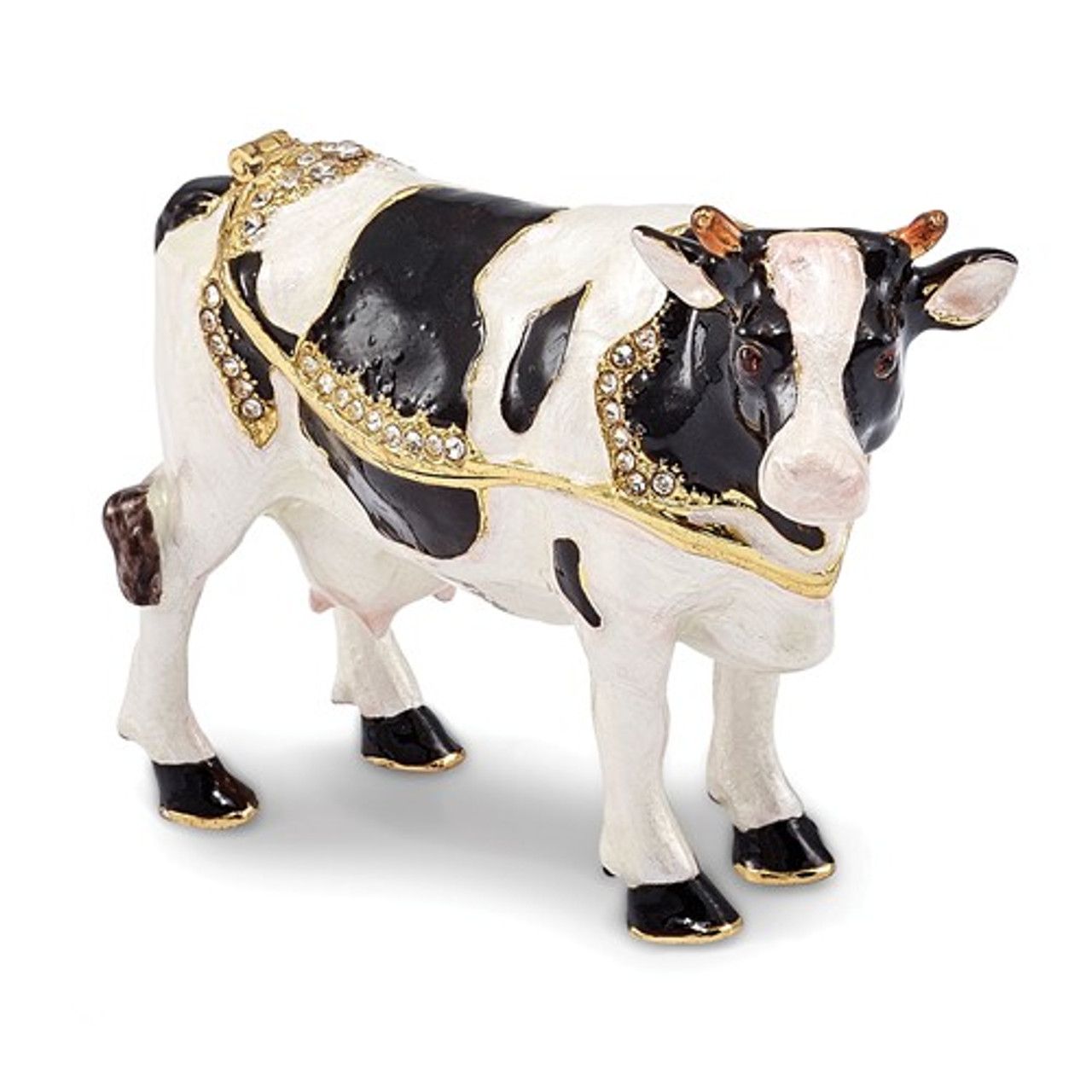 Bejeweled Holstein Black And White Cow Keepsake Box