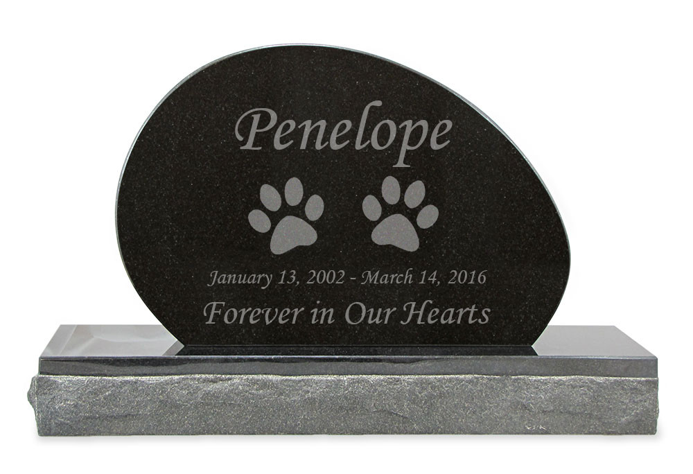 Cat prints pet upright grave marker black granite headstone design 3
