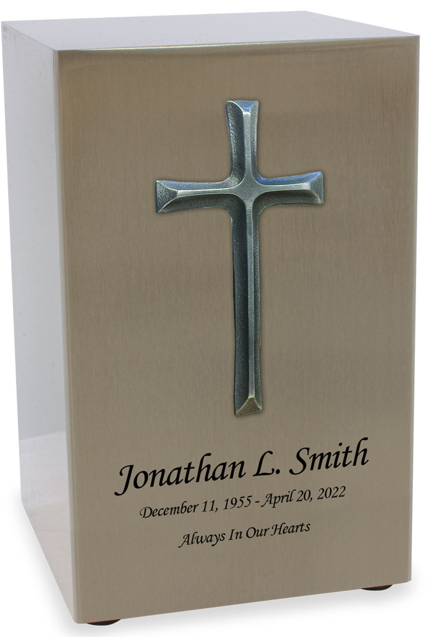 Cross Applique Pewter Finish Beaumont Cremation Urn