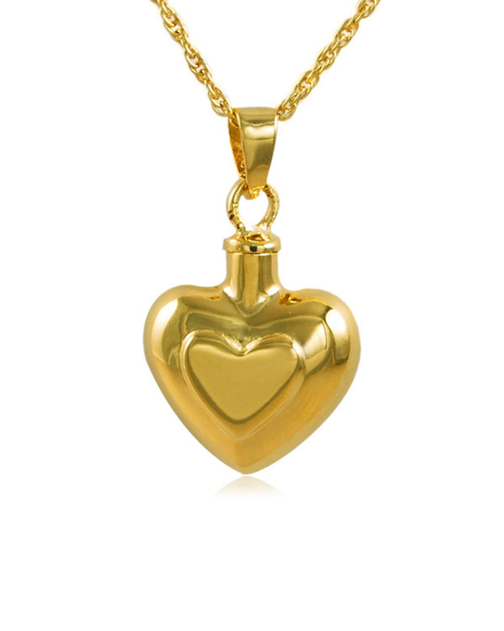 Double Heart Gold Vermeil Cremation Jewelry Pendant Necklace