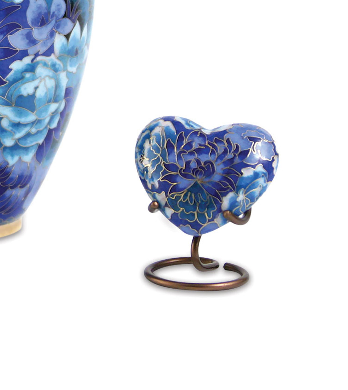 Elite Floral Garden Blue Cloisonne Heart Brass Keepsake Cremation Urn