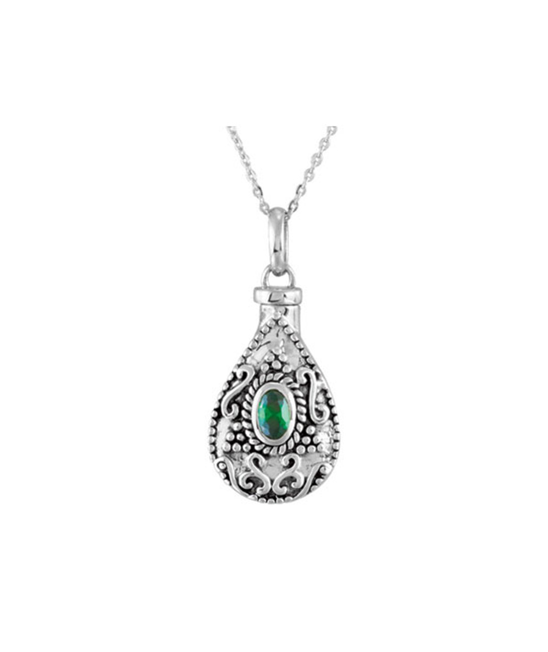 Emerald CZ Birthstone Teardrop Sterling Cremation Jewelry Necklace