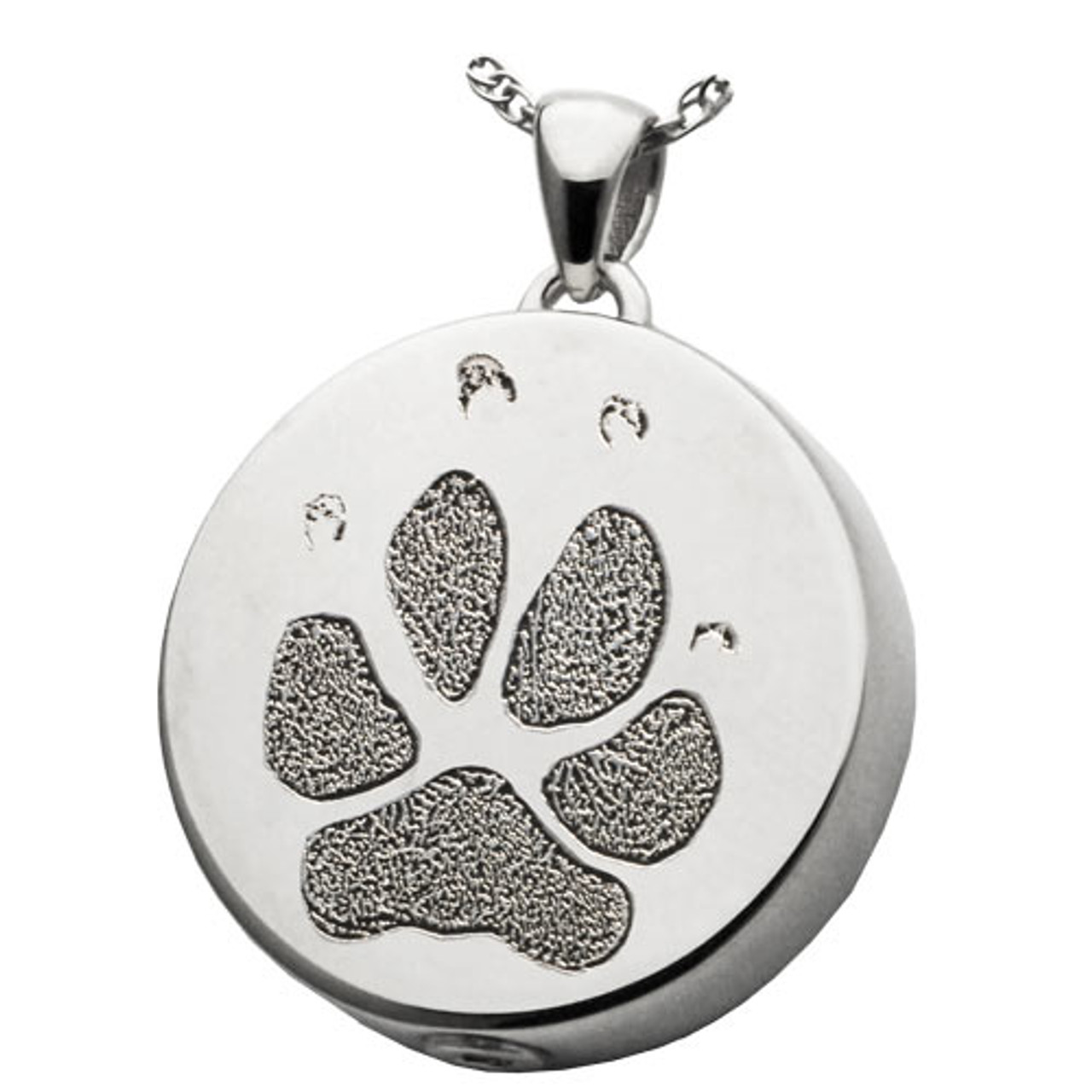 Pet Cremation Jewelry - Paw Print Pet Ashes Necklace Sterling Silver