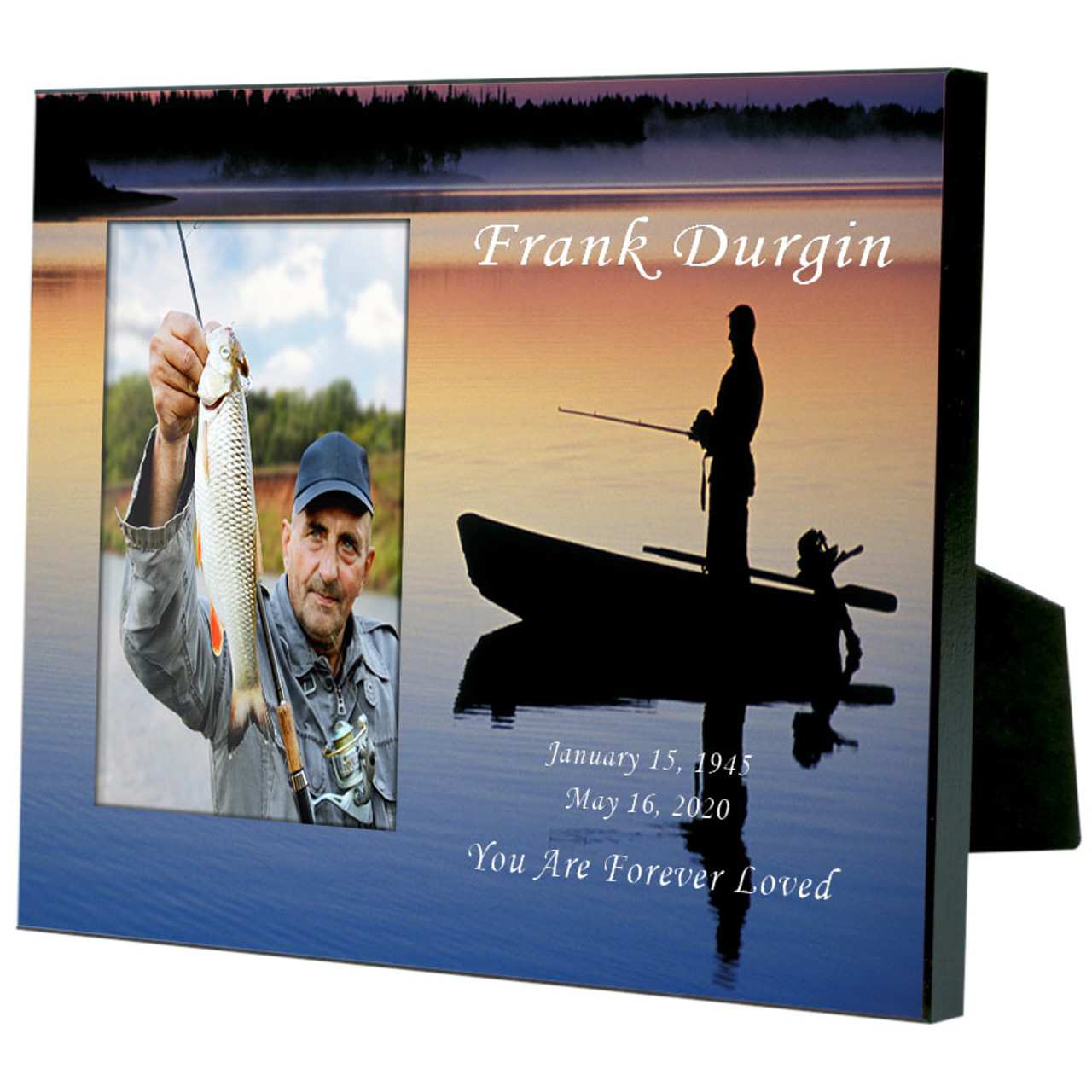 Personalized Fisherman in Boat Memorial Photo Frame for 4x6 photo