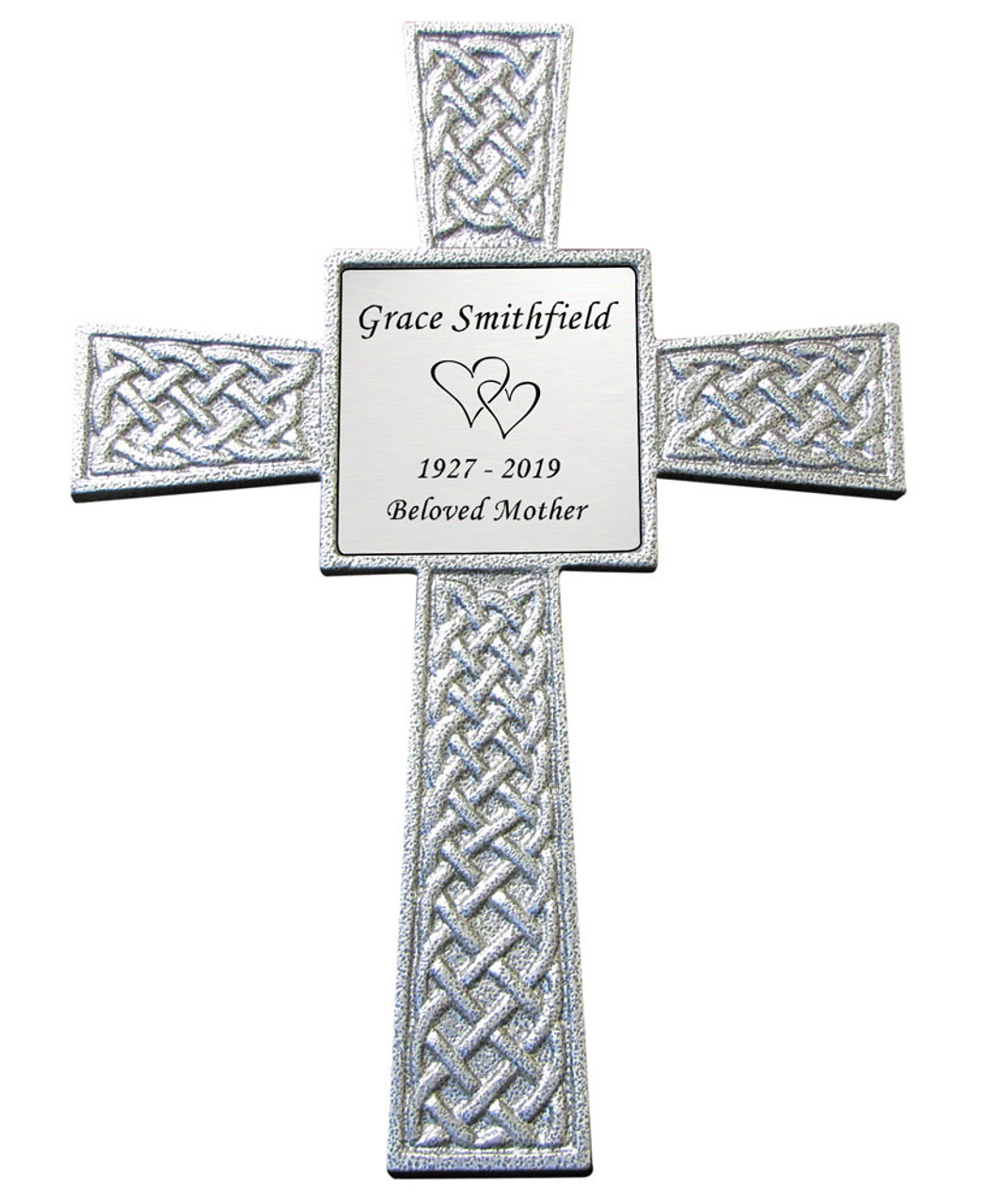 Silver Celtic Memorial Steel Cross with Engraved Plate