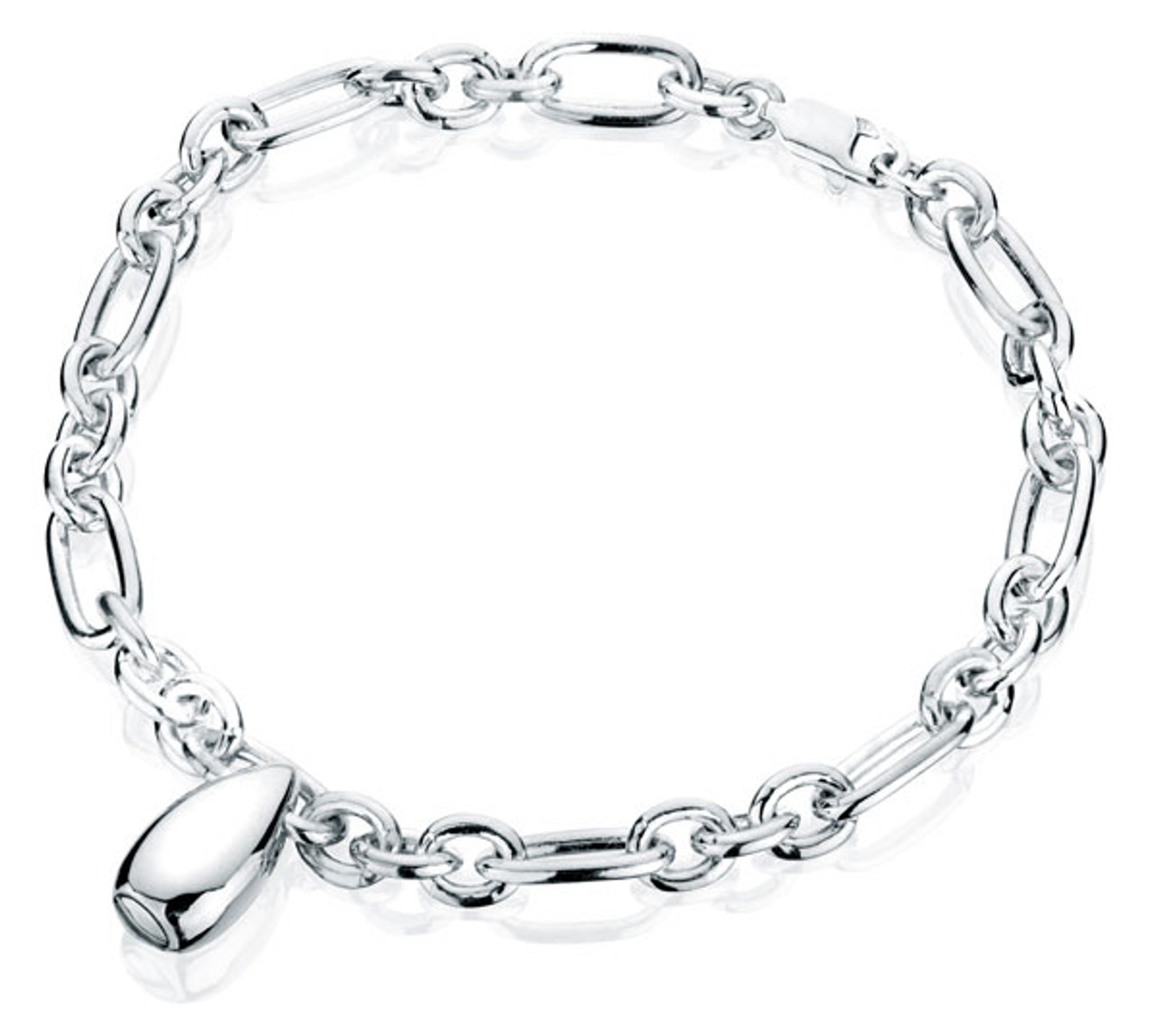 Heart Charm Oval Link Sterling Cremation Jewelry Bracelet for Ashes