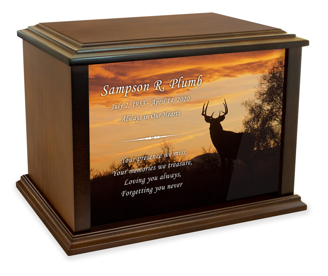Whitetail Deer Buck Silhouette Eternal Reflections Wood Cremation Urn