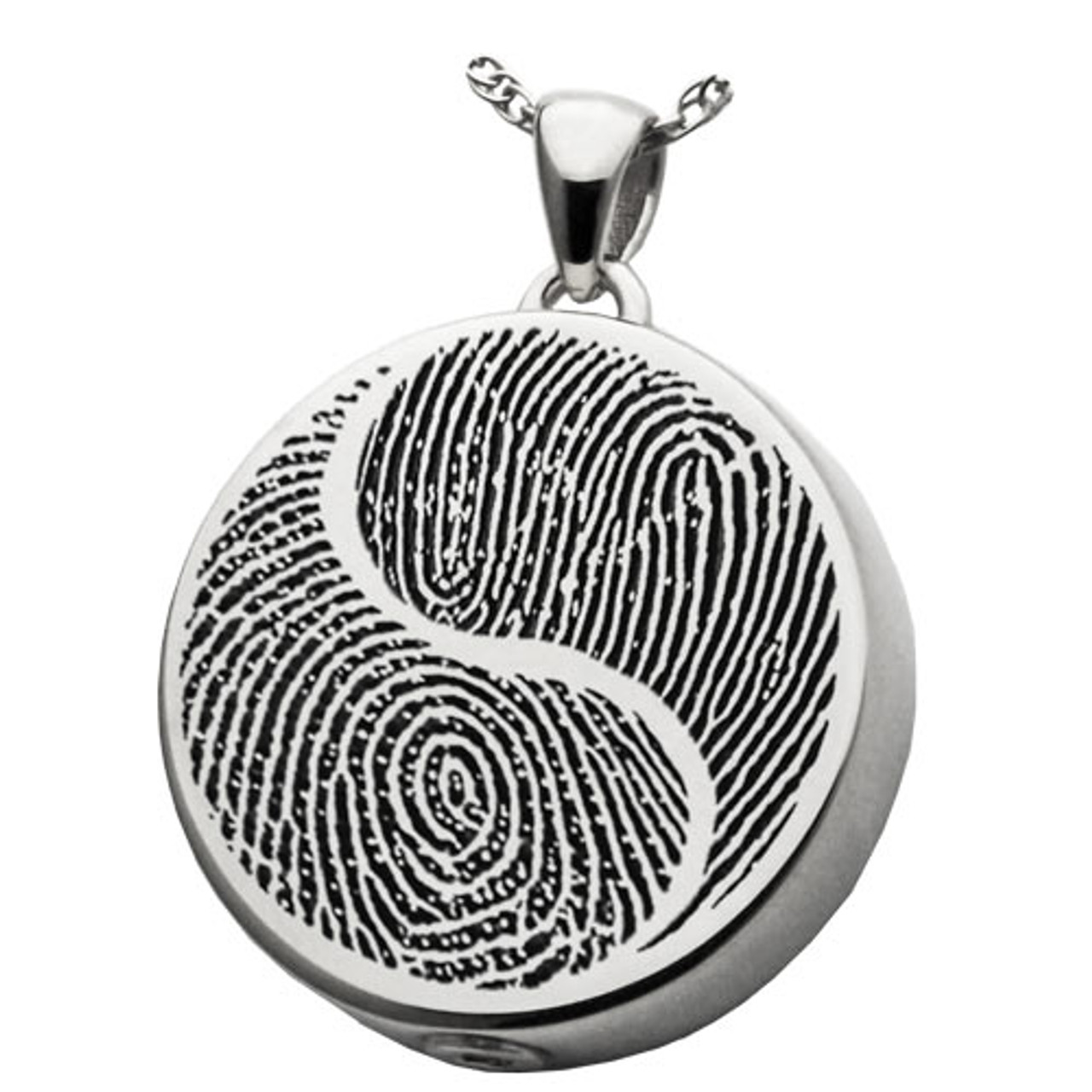 Yin Yang Fingerprint Round Sterling Silver Memorial Cremation Pendant  Necklace