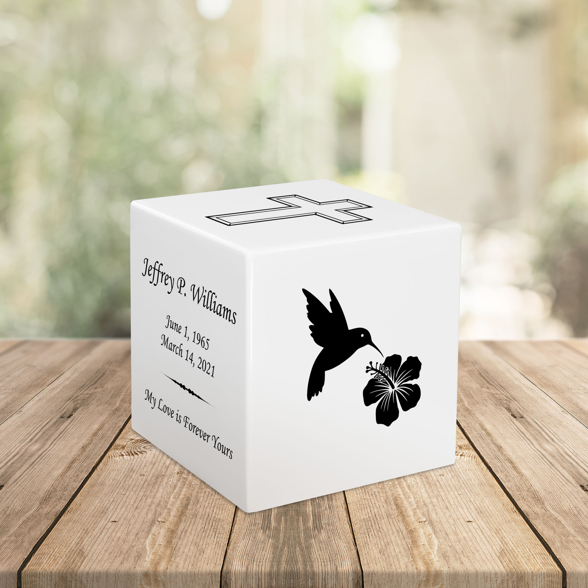 Hummingbird Watercolor Keepsake Stonewood Cube Cremation Urn