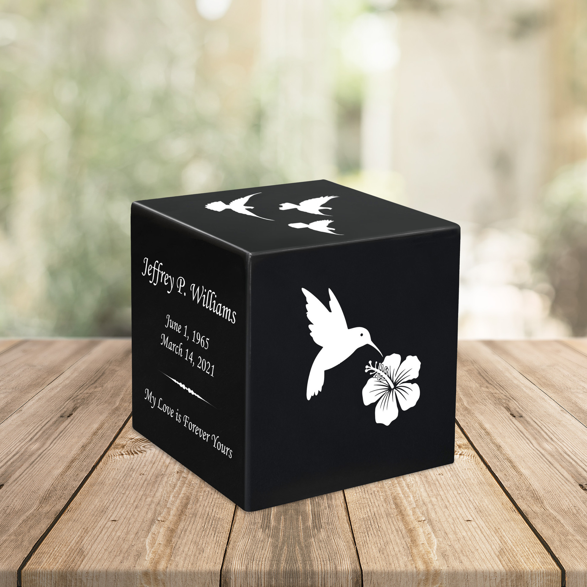 Hummingbird Watercolor Keepsake Stonewood Cube Cremation Urn