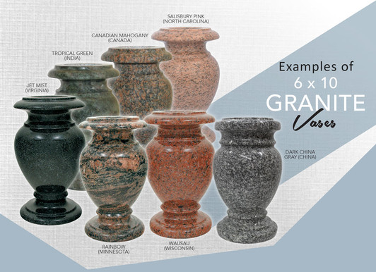 6 x 10 Granite Cemetery Flower Vase - 28 Colors