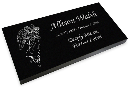 Angel Grave Marker Black Granite Laser-Engraved Memorial Headstone