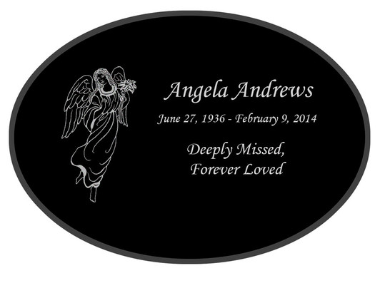 Angel Laser-Engraved Oval Plaque Black Granite Memorial