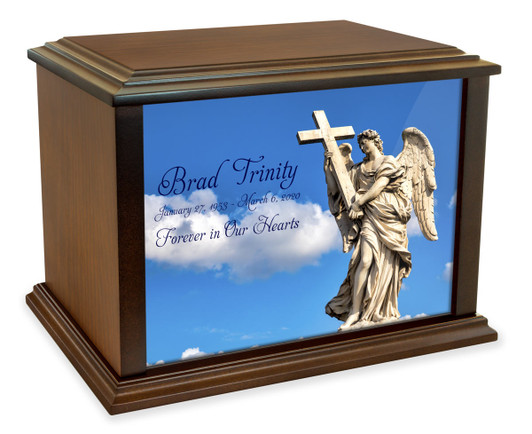 Angel with Cross Eternal Reflections Wood Cremation Urn