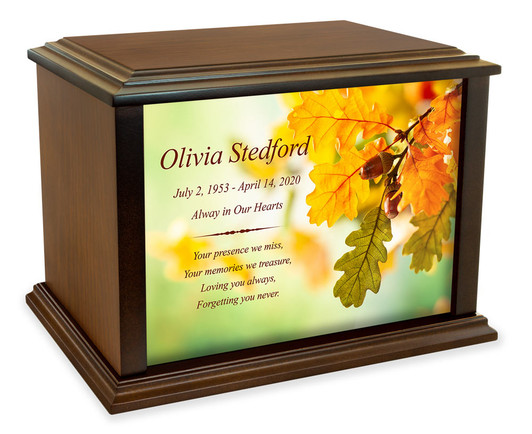 Autumn Oak Leaves Eternal Reflections Wood Cremation Urn