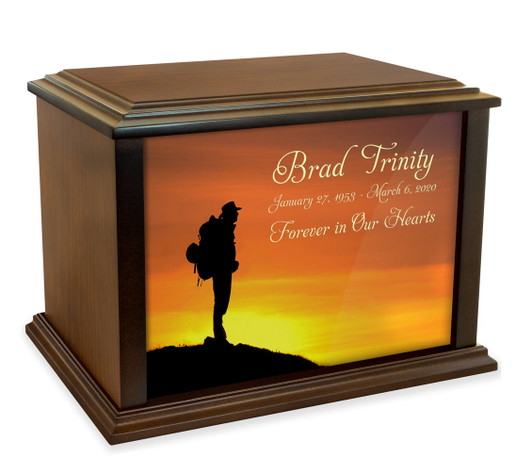 Backpacker at Sunset Eternal Reflections Wood Cremation Urn
