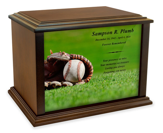 Baseball and Mitt Eternal Reflections Wood Cremation Urn