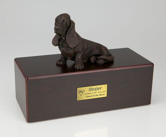 Bronze Basset Hound Dog Urn - Simply Walnut - 406