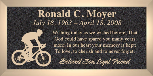 Bike Racer 1 - Cast Bronze Memorial Cemetery Marker - 4 Sizes