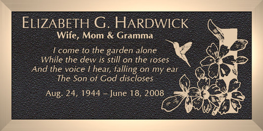 Flowers Hummingbird - Cast Bronze Memorial Cemetery Marker - 4 Sizes