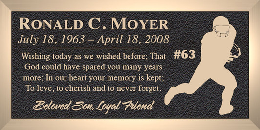 Football Runner - Cast Bronze Memorial Cemetery Marker - 4 Sizes