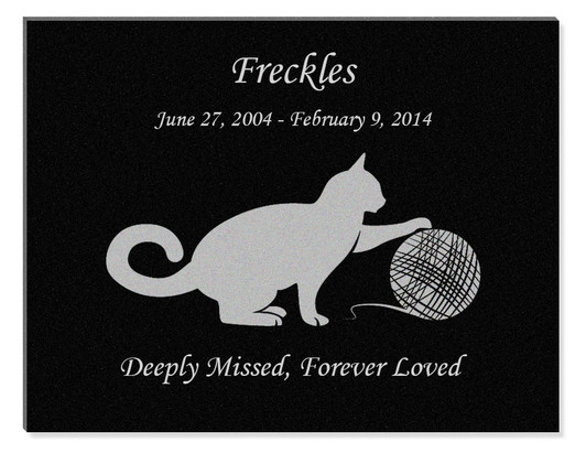 Cat Playing with Yarn Laser-Engraved Pet Black Granite Memorial Plaque