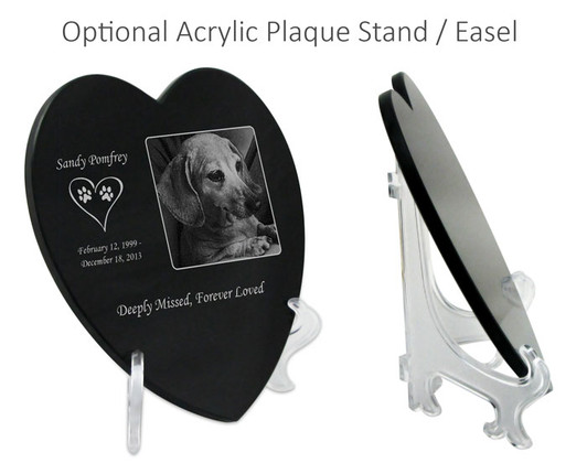 Cat Prints in Heart Laser-Engraved Pet Black Granite Memorial Heart Plaque