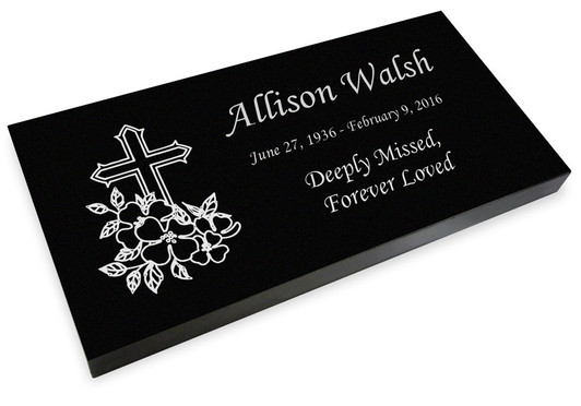Cross Grave Marker Black Granite Laser-Engraved Memorial Headstone