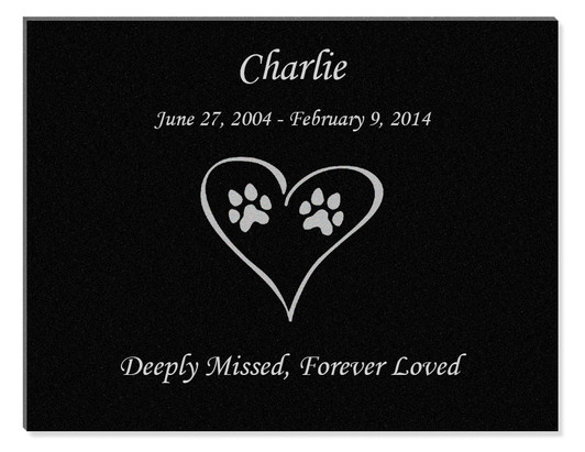 Dog Prints in Heart Laser-Engraved Pet Black Granite Memorial Plaque