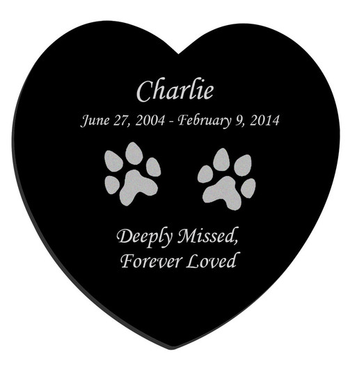 Dog Prints Laser-Engraved Pet Black Granite Memorial Heart Plaque