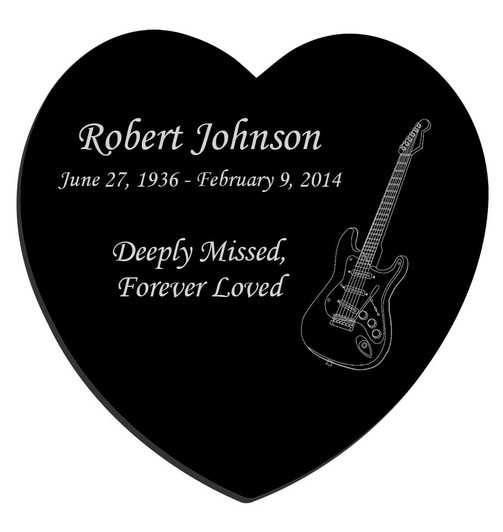 Electric Guitar Laser-Engraved Heart Plaque Black Granite Memorial