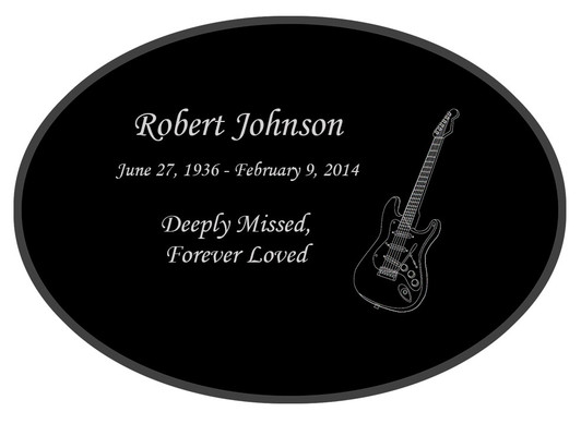 Electric Guitar Laser-Engraved Oval Plaque Black Granite Memorial