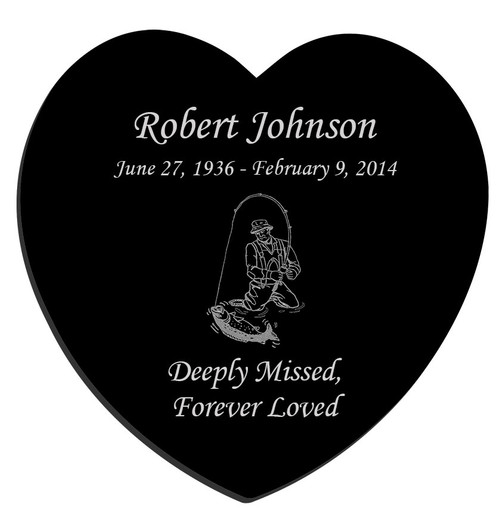 Fisherman Laser-Engraved Heart Plaque Black Granite Memorial